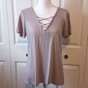Michael Stars Supima Cotton Lace-up Neckline Detail T-shirt Gray‎ OS